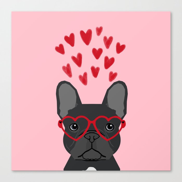 French Bulldog head valentines day love hearts dog breed frenchies Canvas Print