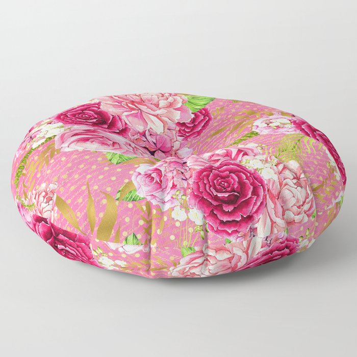 Pink & Gold Vintage Floral Pattern Floor Pillow