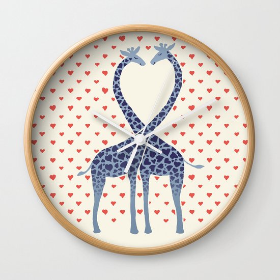 Giraffes in Love - a Valentine's Day illustration Wall Clock