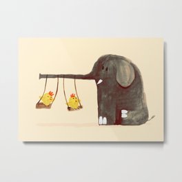 Elephant Swing Metal Print | Play, Watercolor, Other, Bird, Curated, Elephant, Cute, Friends, Funny, Painting 