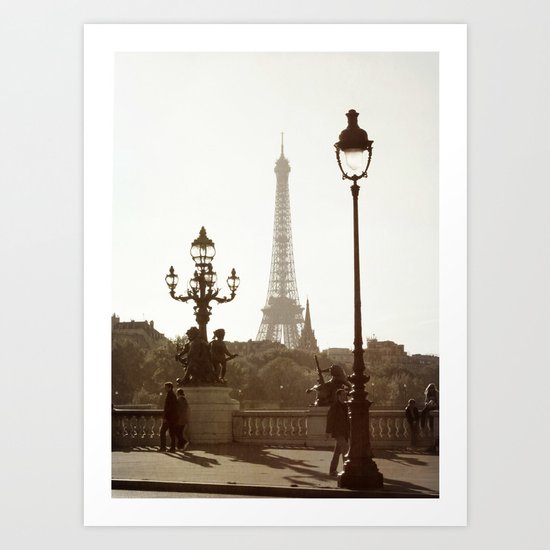 Eiffel Tower and lamp posts Art Print