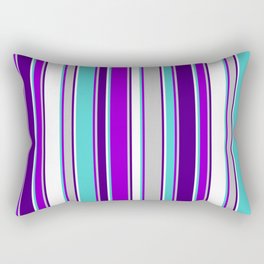 [ Thumbnail: Eyecatching Turquoise, Dark Violet, Grey, Indigo, and White Colored Pattern of Stripes Rectangular Pillow ]