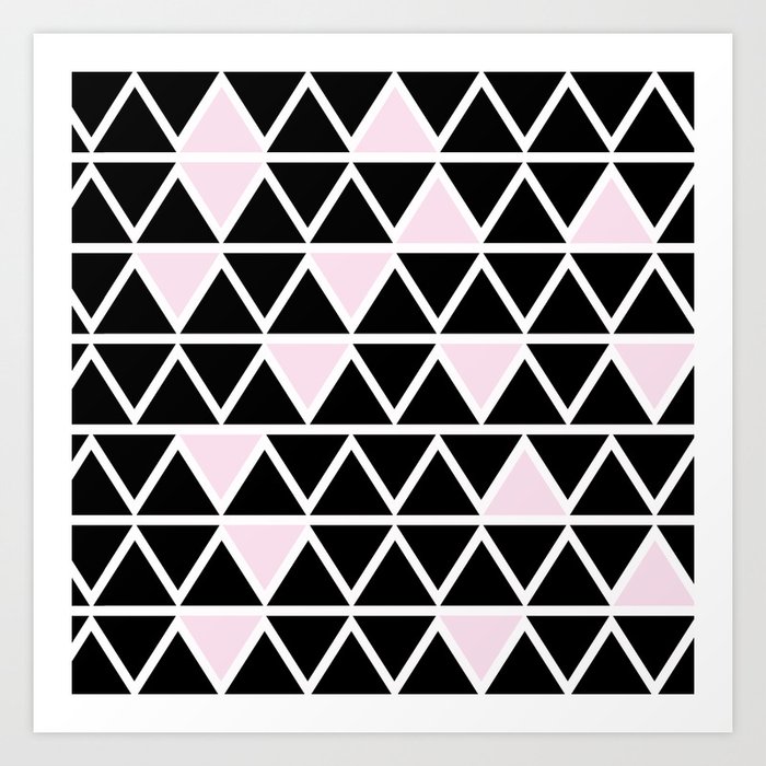 Abstract geometric triangle pattern- pink-black Art Print