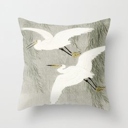 Flying Egrets - Japanese vintage woodblock print Throw Pillow