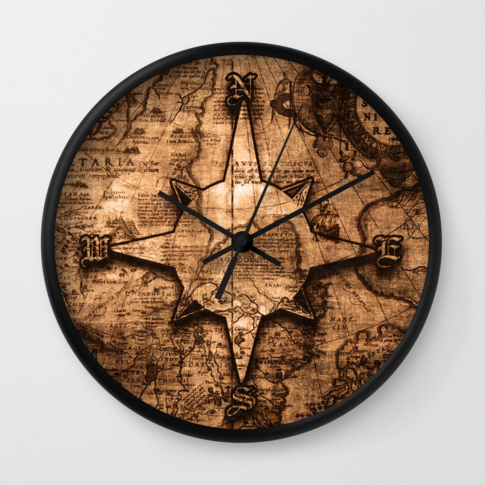 Quirky Compass Style World Map Metal Mantel Clock Roman Numerals 48cm 