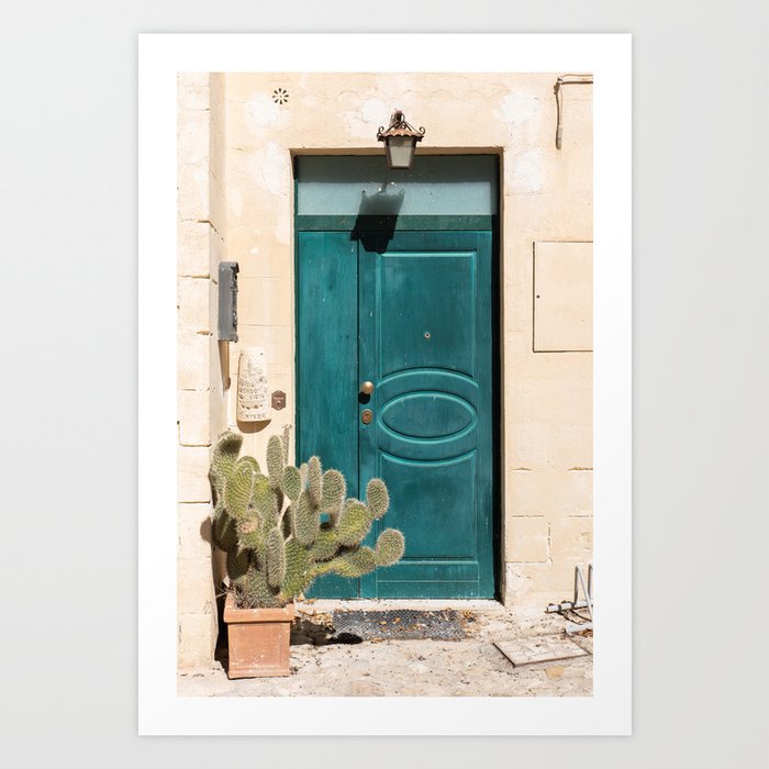 Green Door with Cactus - Matera, Italy Art Print