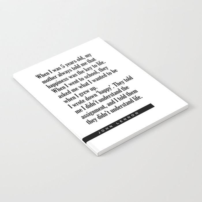 Happiness is the key to life - Literature - Typography Print Notebook