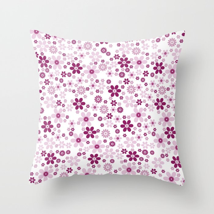 Magenta and White Simple Floral Flower Pattern - Colour of the Year 2022 Orchid Flower 150-38-31 Throw Pillow