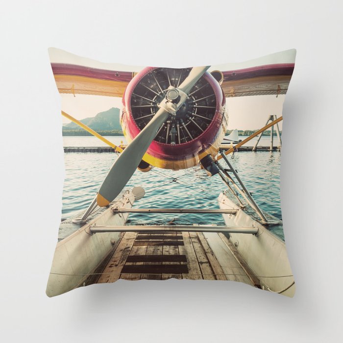 Seaplane Dock Throw Pillow