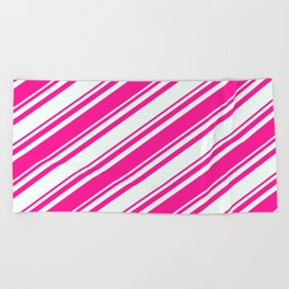 [ Thumbnail: Deep Pink and Mint Cream Colored Lines/Stripes Pattern Beach Towel ]