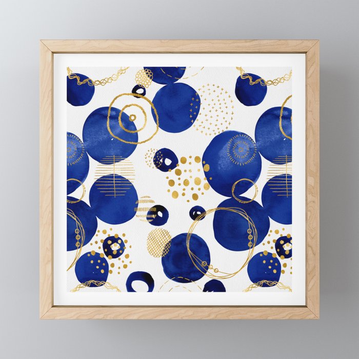 Blue and Gold Circles Framed Mini Art Print