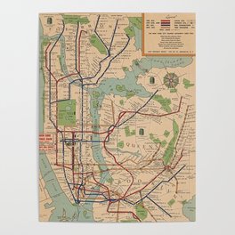 New York City Metro Subway System Map 1954 Poster