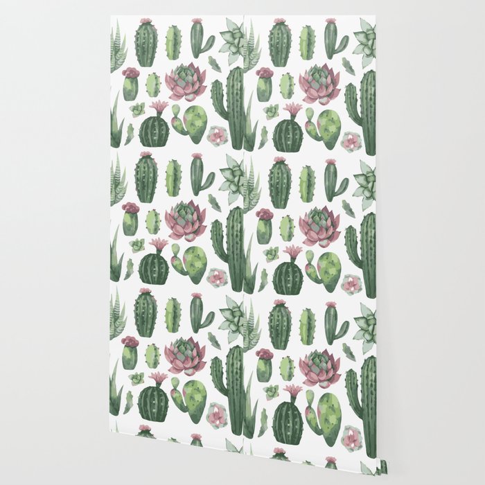 Pink And Green Succulents Wallpaper By Dhansonart Society6