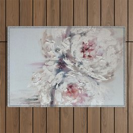 Delicate white peony buds. Gorgeous abstract flowers in pastel colors. Outdoor Rug