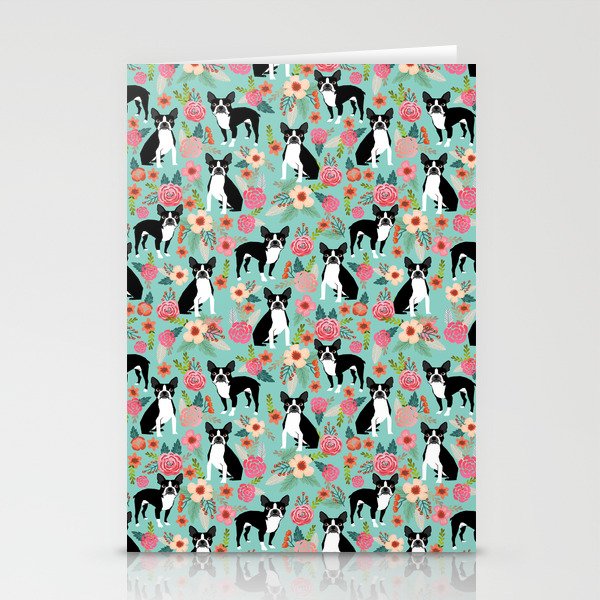 Boston Terrier floral dog breed pet art must have boston terriers gifts Stationery Cards