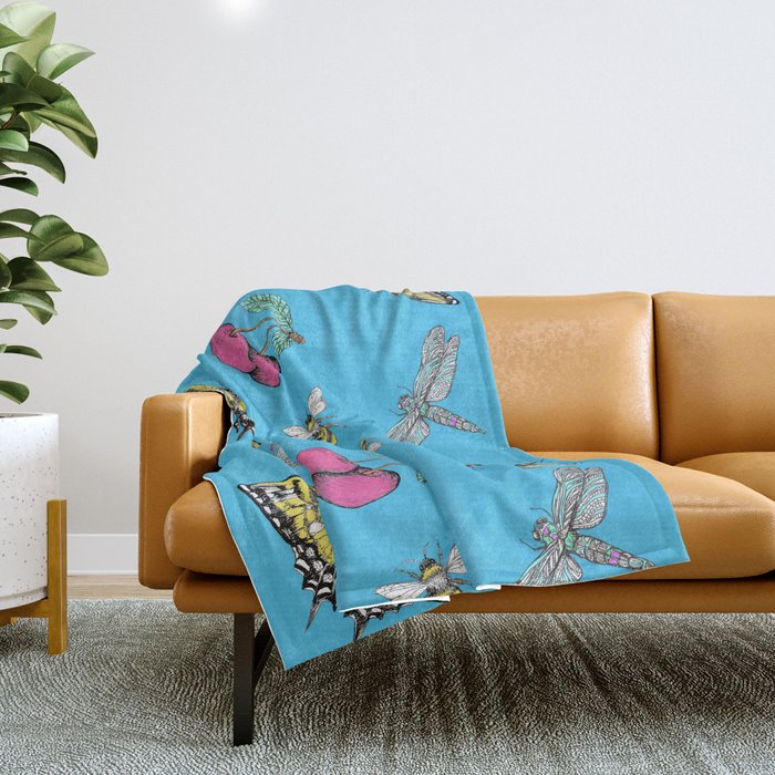 Insects and Cherries Throw Blanket