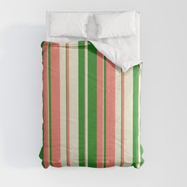 [ Thumbnail: Salmon, Forest Green & Beige Colored Lined Pattern Comforter ]