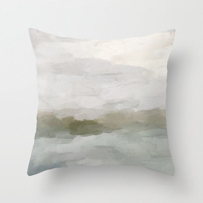 Break in the Weather I - Gray Blue Sage Green Sunrise Abstract Nature Ocean Painting Art Print Throw Pillow