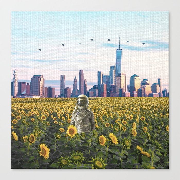 Astronaut in the Field-New York City Skyline Canvas Print