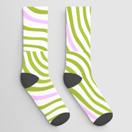 Green and Pastel Pink Stripe Shells Socks