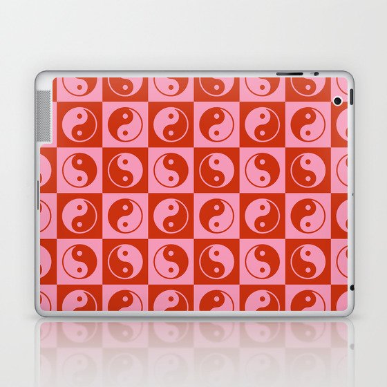 Checkered Yin Yang Pattern \\ PINK & RED Laptop & iPad Skin