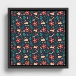 Cute frog and flowers pattern Framed Canvas