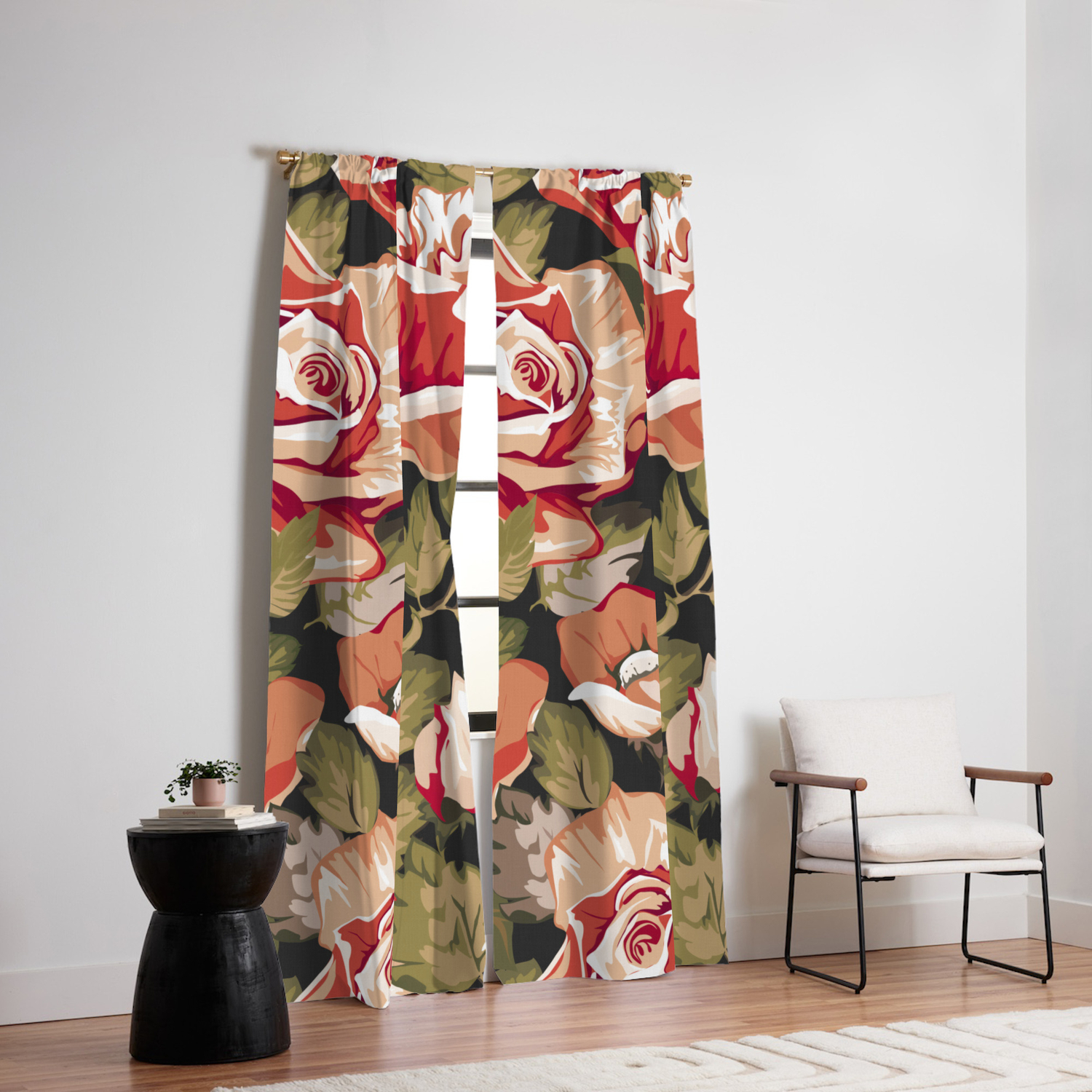 Red Flowers Pattern Blackout Curtain By Mmartabc Society6