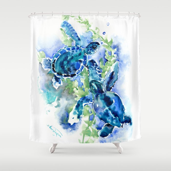 Sea Turtle Turquoise Blue Beach, Water Scene Shower Curtains
