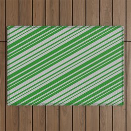 [ Thumbnail: Forest Green & Grey Colored Stripes Pattern Outdoor Rug ]