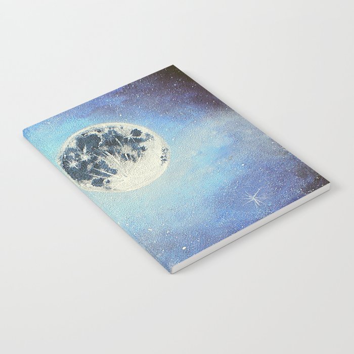 Blue Full Moon and Galaxy, Original Abstract Painting Notebook