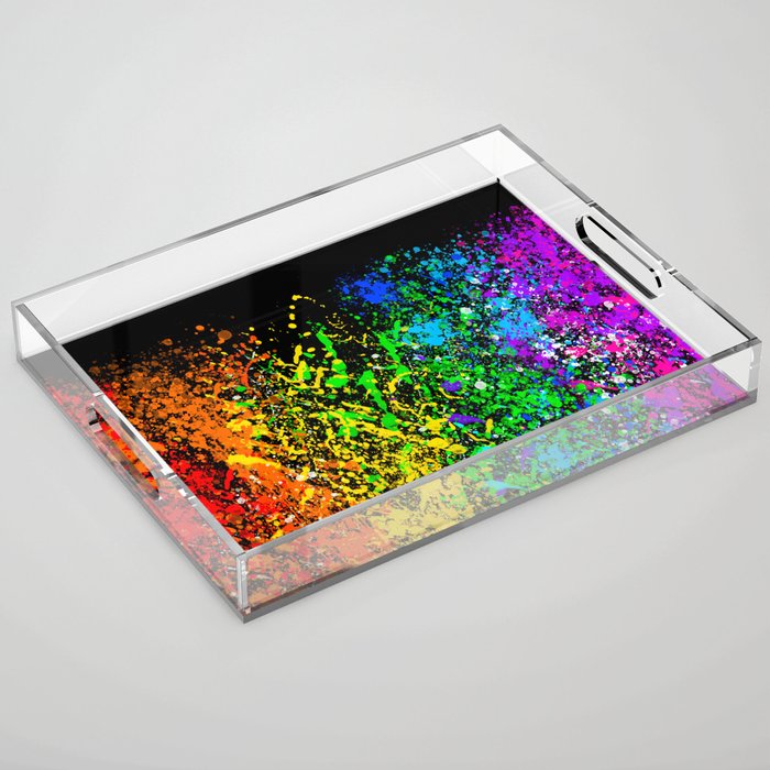 Black Rainbow Color Splatter Acrylic Tray