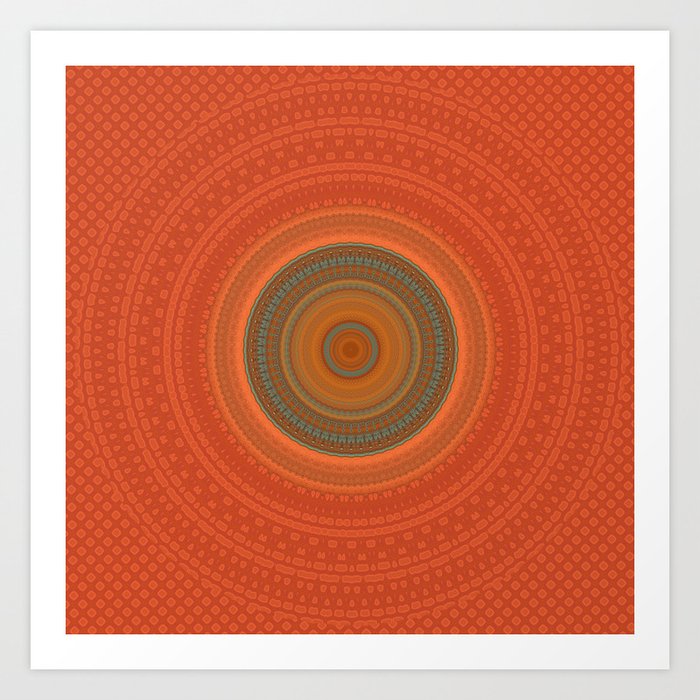 Vintage Orange Turquoise Pattern Mandala Art Print
