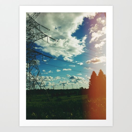 Hydro lines, forest Art Print