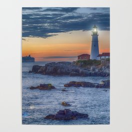 Portland, Maine, Coastal Lighthouse Sunset Poster