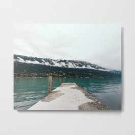 Peer to a cloudy lake, Switzerland | Landscape | Moody travel photography Metal Print