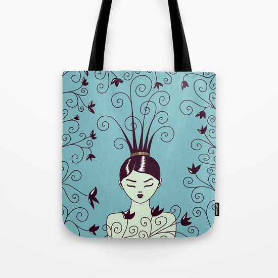 Strange Hair And Flowery Swirls Tote Bag