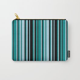 [ Thumbnail: Light Blue, Dark Cyan & Black Colored Striped Pattern Carry-All Pouch ]