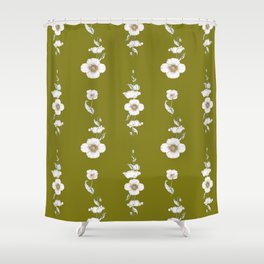Vintage Cottage Pattern in Olive Green Shower Curtain