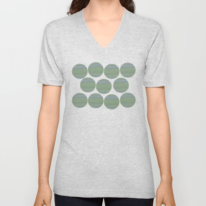 Green with Stripes and Dots V Neck T Shirt
