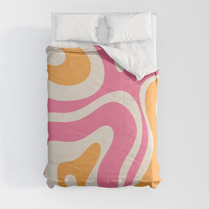 Modern Retro Liquid Swirl Abstract Pattern Vertical Pink and Orange