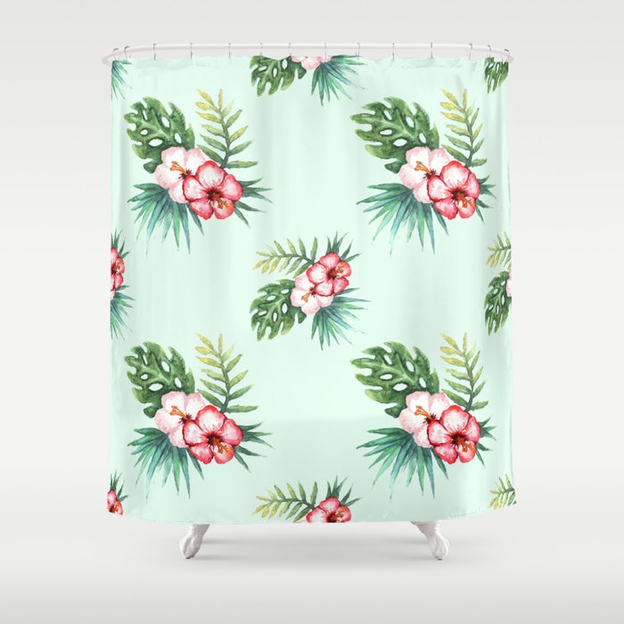 Tropical watercolor flowers pattern Shower Curtain