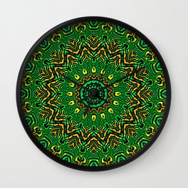 Orange Yellow and Green Kaldeidoscope Wall Clock | Vibrant, Psychedelic, Green, Colorful, Graphicdesign, Funky, Trippy, Hipster, Bohemian, Kaleidoscope 