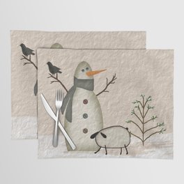 Primitive Country Snowman With Sheep Placemat