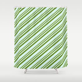 [ Thumbnail: Green and Light Cyan Colored Lined Pattern Shower Curtain ]