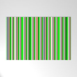 [ Thumbnail: Eyecatching Lime, Green, Dark Salmon, Slate Gray & Beige Colored Striped/Lined Pattern Welcome Mat ]