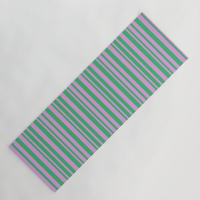 Sea Green and Plum Colored Pattern of Stripes Yoga Mat