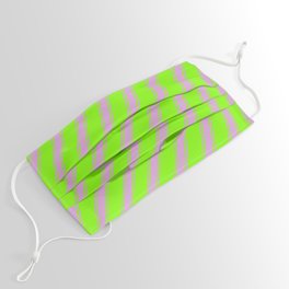[ Thumbnail: Chartreuse & Plum Colored Striped/Lined Pattern Face Mask ]
