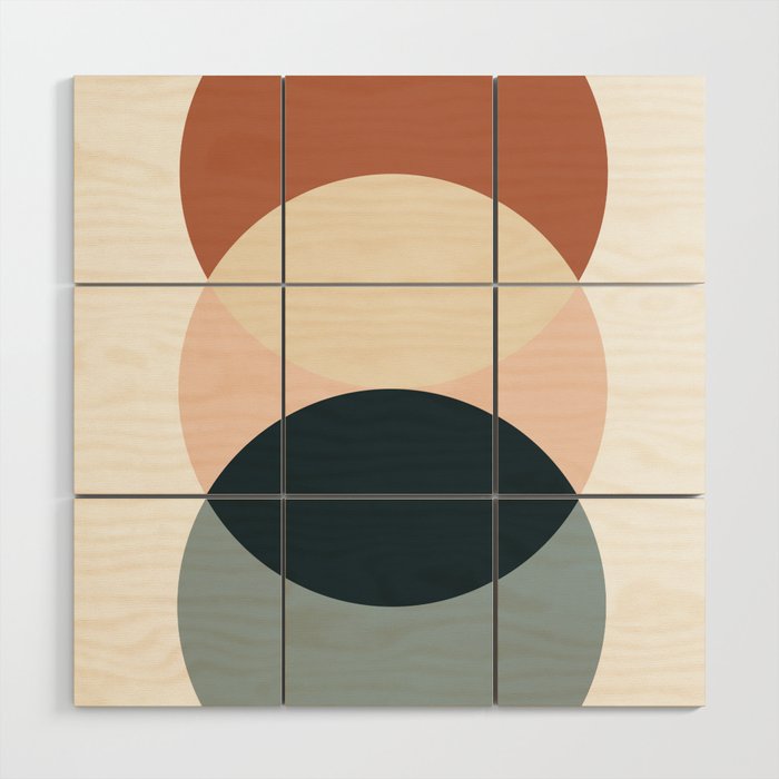 Sun and Moon, Geometric Art, Terracotta, Blue Wood Wall Art