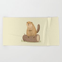 Beaver on a Log Beach Towel