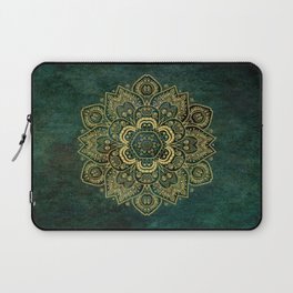 Golden Flower Mandala on Dark Green Laptop Sleeve